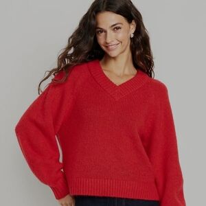 Old Navy Women's Bright Red V-Neck Sweater
